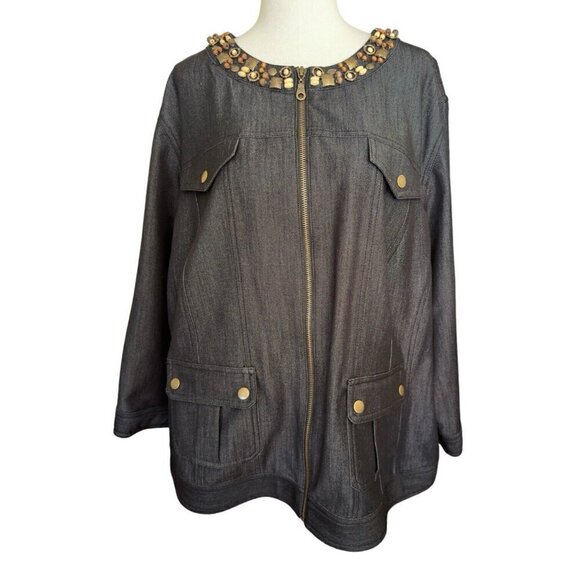 Ruby Rd Woman Black Round Neck Long Sleeve Full Zip Jacket Women's Sz 20W - Picture 2 of 16